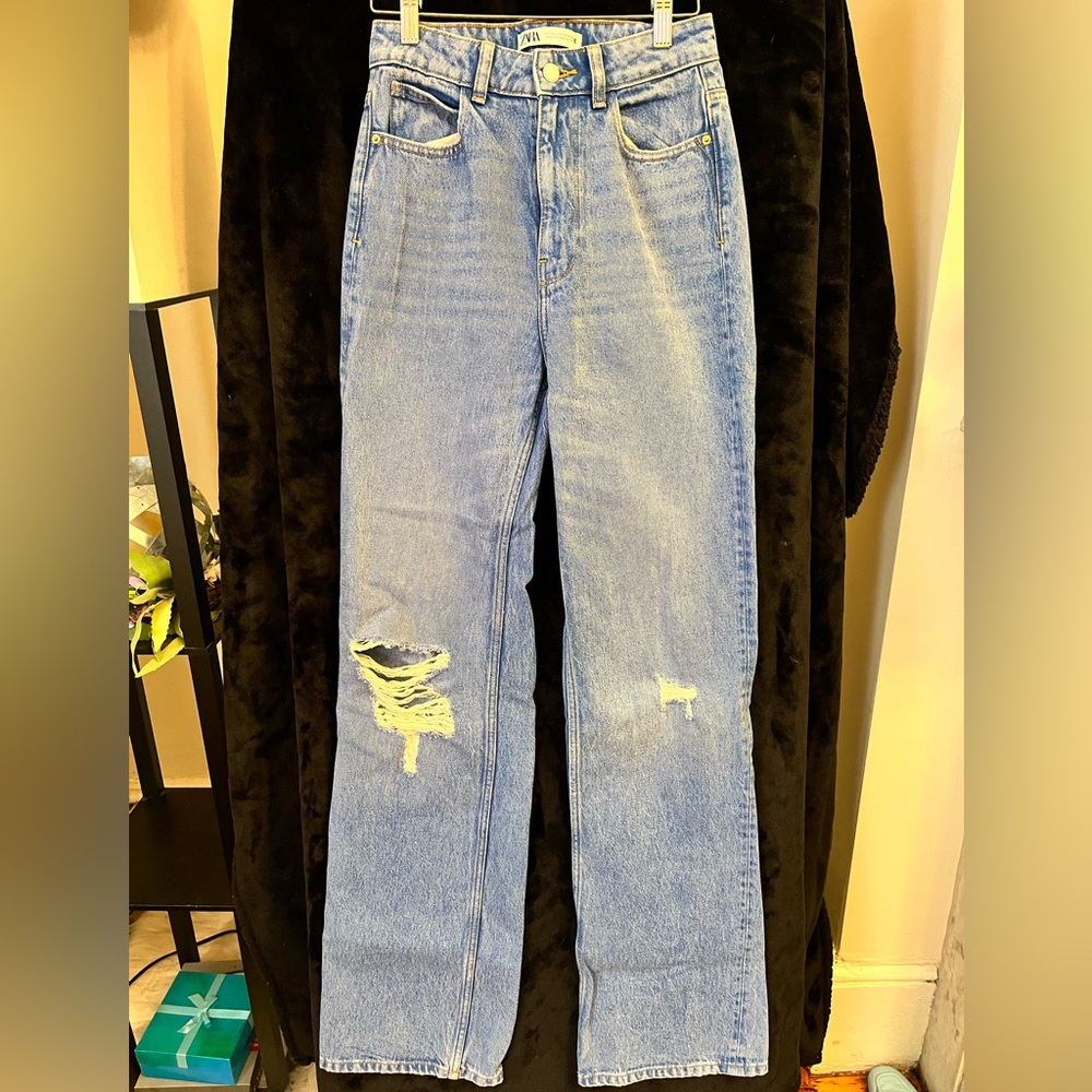 Zara ripped wide leg jeans